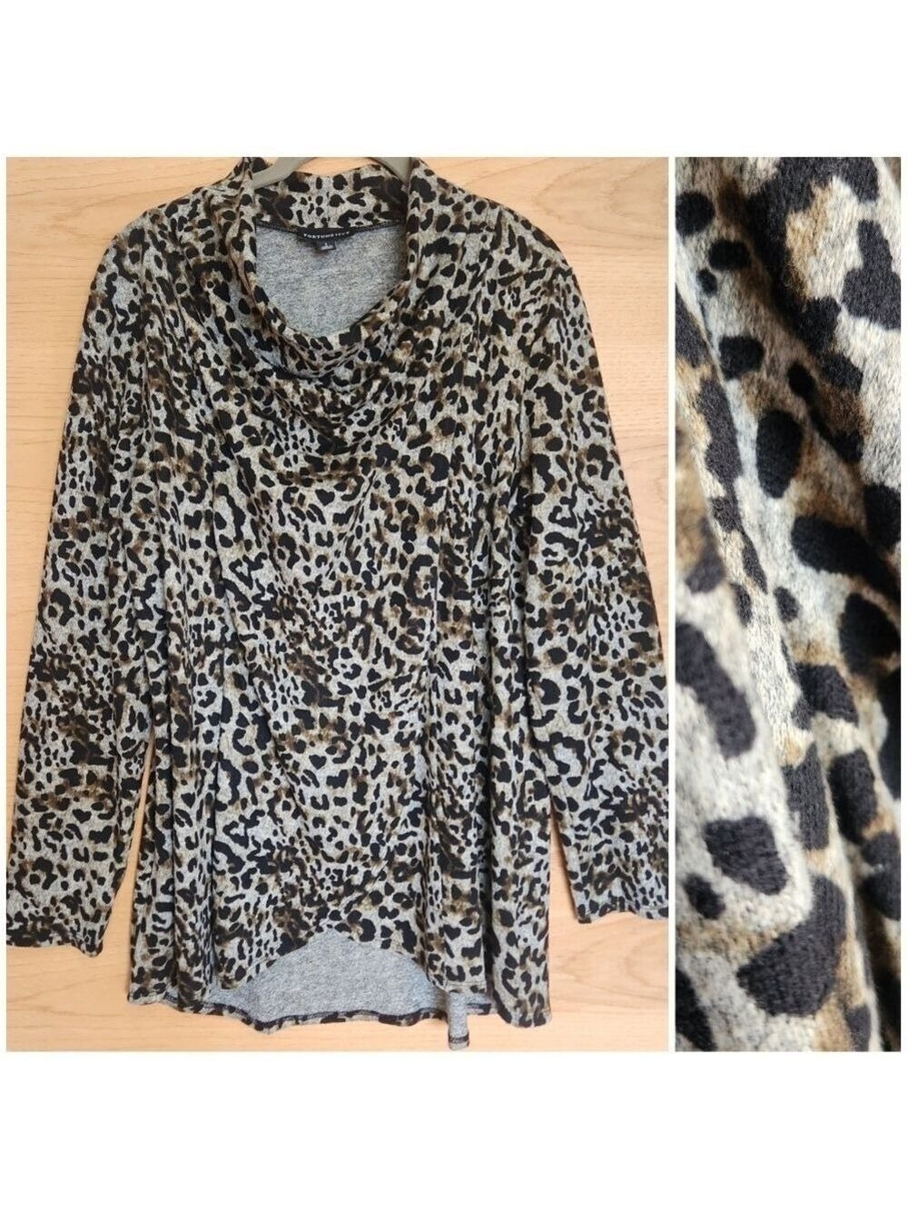FORTUNE + IVY ANIMAL PRINT COWL NECK TUNIC TOP ULTRA SOFT LARGE LIKE NEW!
